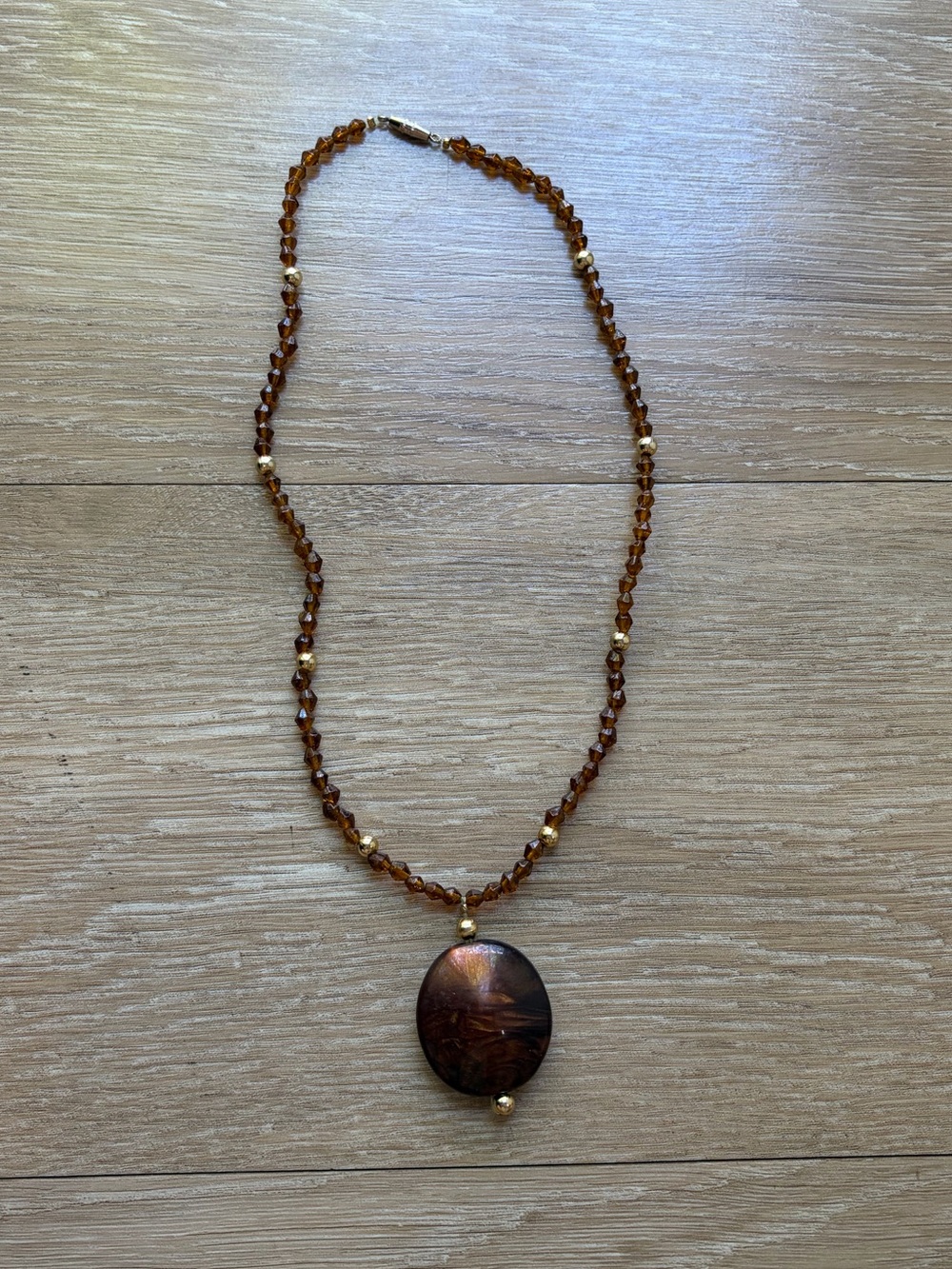 Amber Beaded Pendant Necklace w/ Gold Hardware